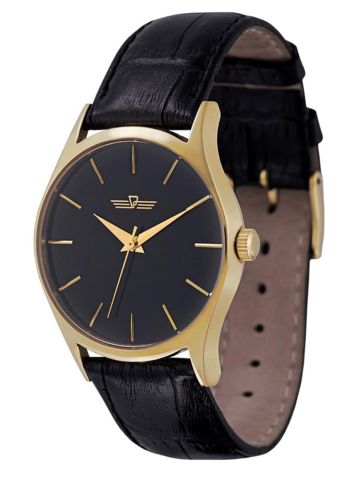 Luxury Black & Gold Minimalist Dress Watch