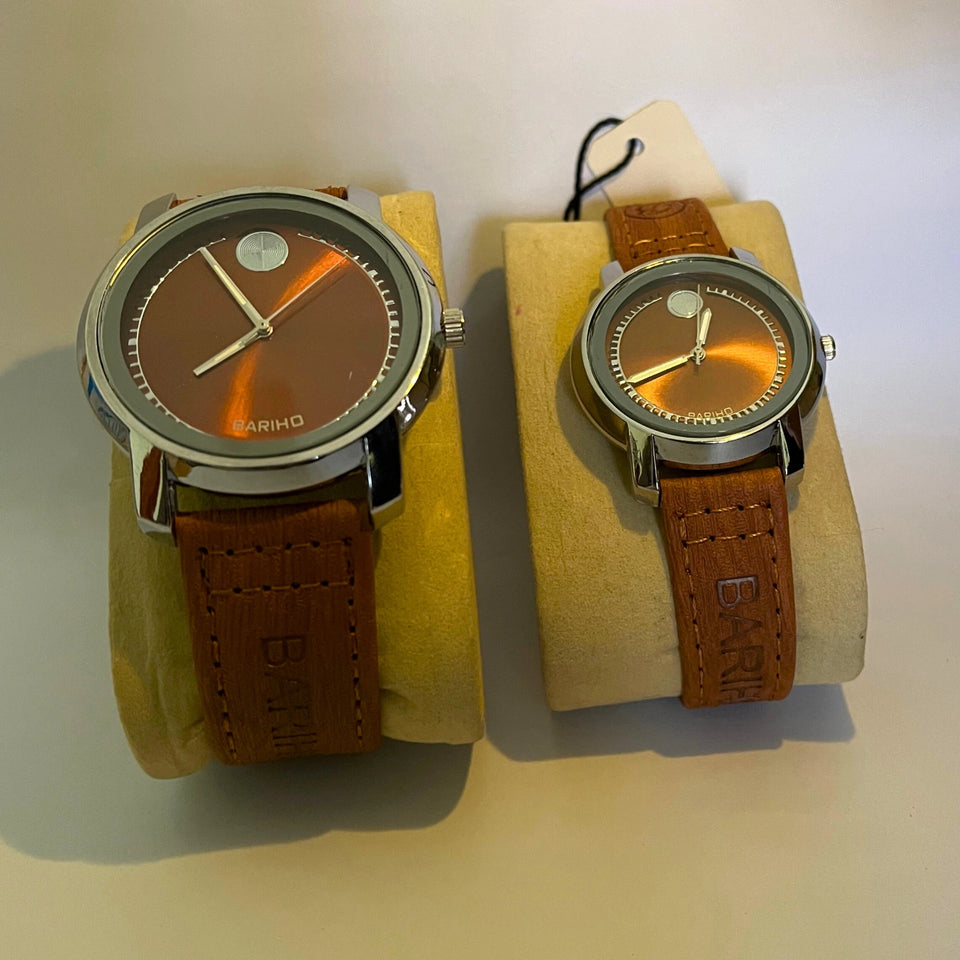 BARHO Brown Leather Couple Watch Set – Elegant Matching Timepieces