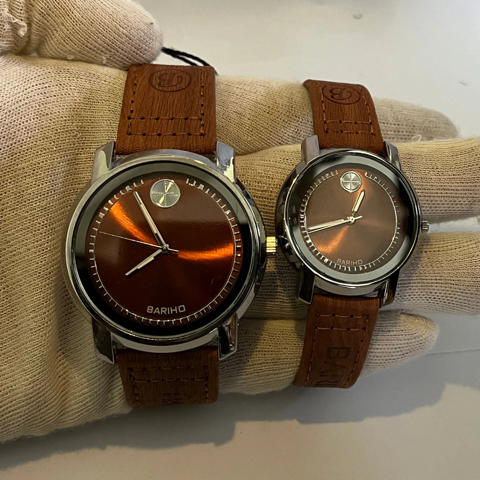 BARHO Brown Leather Couple Watch Set – Elegant Matching Timepieces