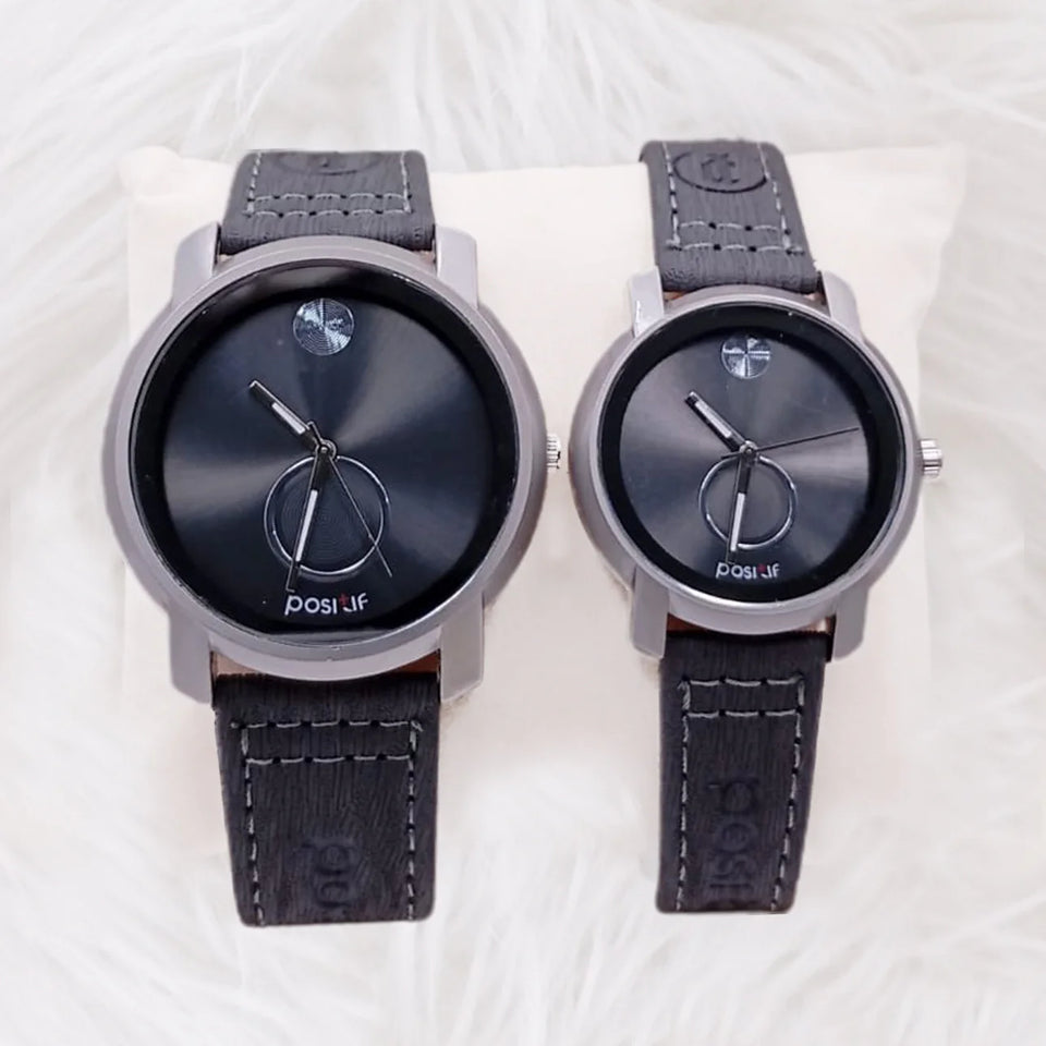 Positif Matching Couple Watches – Elegant Black & Silver Pair