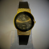 VZ Collections Women's Luxury Black & Gold Crystal Watch