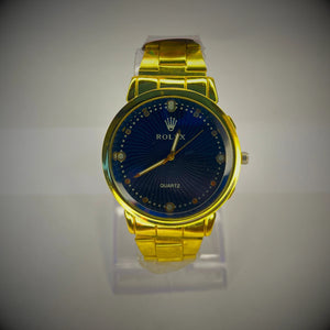 Luxury Gold & Blue Quartz Watch – Classic Elegance