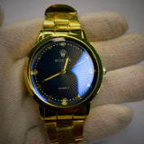 Luxury Gold & Blue Quartz Watch – Classic Elegance