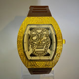 Sekou Gold Skull Dial Luxury Watch – Brown Silicone Strap