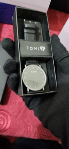 TOMI Minimalist Black Leather Watch