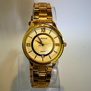 Westchi Gold Quartz Dress Watch with Date Display