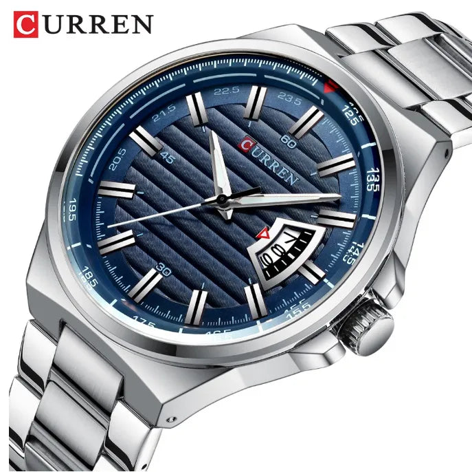 CURREN Men's Luxury Stainless Steel Watch – Blue Dial with Date Display